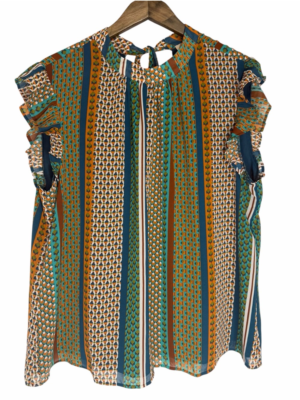 NWT Stitch Fix Les Serein Fall Colors Ruffle Blouse Top size XL Tie Back Flowy